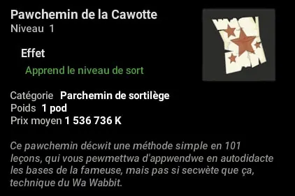 obtention sort Cawotte dofus